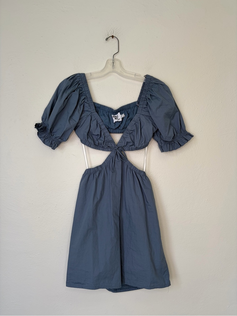 Princess Polly Girlhoodcore Slate Blue Mini Dress with Puff Sleeves